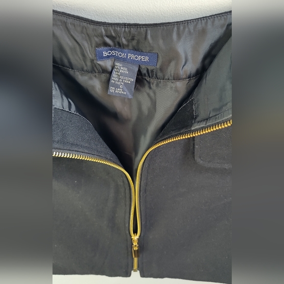 Boston Proper Wool Blend Zip Front Black Mini Skirt Size 6 Pockets A-Line - Picture 4 of 10